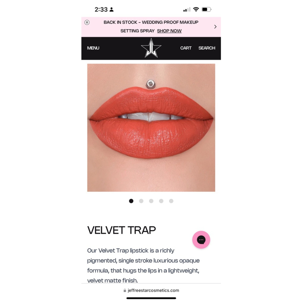 NIB Jeffree Star Cosmetics Velvet Trap Lipstick Kumquat